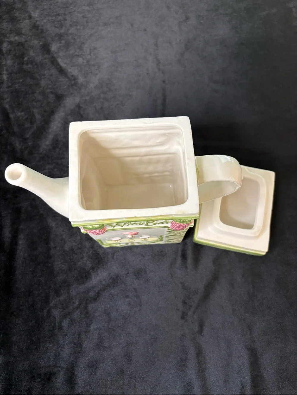 Wine Shop Ceramic Teapot in Green and Pink - Decorative Home Kitchen - Picture 6 of 8